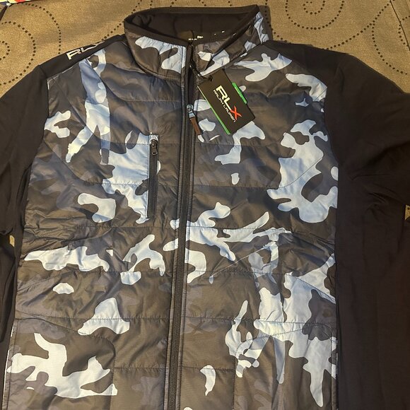 RALPH LAUREN RLX GOLF FULL ZIP. NAVY CAMO WOOL JACKET SIZE 2XL OR L MEN $268.00 - Picture 1 of 7